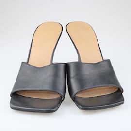 Bottega Veneta-Black Stretch Square Toe Slide Sandals-Black