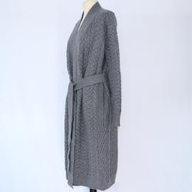 Loro Piana-Cardigan gris à manteau long et ceinture-Gris