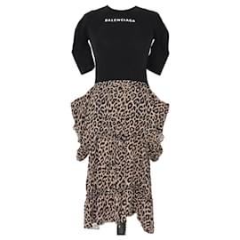 Balenciaga-Estampado De Leopardo Negro Primavera Verano 2018 Vestido-Negro