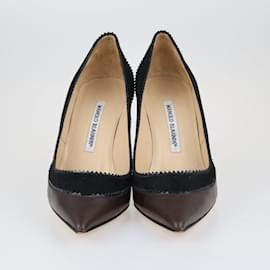 Manolo Blahnik-De color negro/Zapatos de tacón marrones con punta en punta-Negro