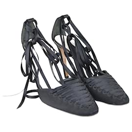 Yves Saint Laurent-Black Ankle Wrap Sandals-Black