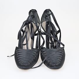 Yves Saint Laurent-Black Ankle Wrap Sandals-Black