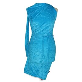 Balenciaga-Blaues One-Shoulder-Kleid aus gerafftem Samt-Blau