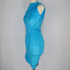 Balenciaga-Vestido azul franzido de veludo com um ombro só-Azul