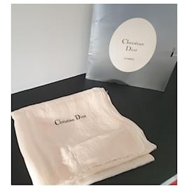 Dior-Echarpe blanche en soie Dior-Crème
