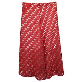 Akris Lips Embroidered Midi Skirt in Red Polyester Red