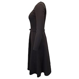 Oscar de la Renta-Oscar de la Renta Fit-and-Flare Long Sleeve Dress in Black Wool-Black