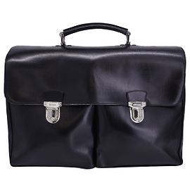 Prada Large Vitello Briefcase in Black Leather Black