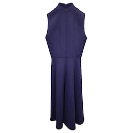 Autre Marque-Emilia Wickstead Mock-Neck Sleeveless Midi Dress in Blue Wool-Blue