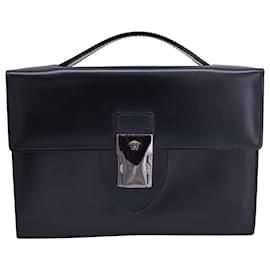 Versace-Versace Clutch with Medusa-Head and Combination Lock in Black Leather -Black