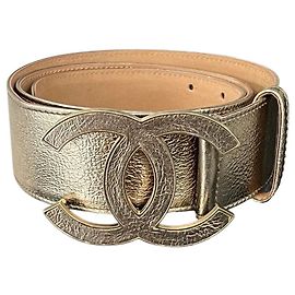 Chanel 08Cinto largo em couro de bezerro dourado claro metálico P com fivela CC 90/36 Dourado Gold hardware