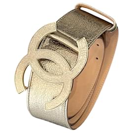 Chanel-Chanel 08P Cinturón ancho de piel de becerro dorado claro metalizado con hebilla CC Tamaño 90/36-Dorado,Gold hardware
