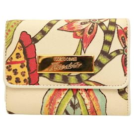 Roberto Cavalli-Roberto Cavalli Freedom Floral Canvas White Leather Cards Coins Wallet-Multiple colors