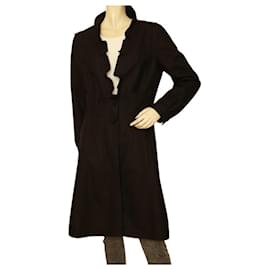 Miu Miu-Miu Miu Black Woolen V Frilled Neckline Knee Length Coat size 44-Black