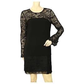 Diane Von Furstenberg-DVF Diane Von Furstenberg Miniabito a maniche lunghe in pizzo nero Lavana taglia 4-Nero