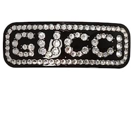 Gucci-Broche para el cabello negro de Gucci adornado con diamantes de imitación blancos-Negro