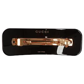 Gucci-Broche para el cabello negro de Gucci adornado con diamantes de imitación blancos-Negro