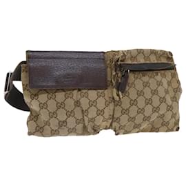 Gucci-GUCCI GG Canvas Waist Bag Beige 28566 Auth ti1246-Beige