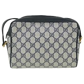 Gucci-GUCCI GG Canvas Sherry Line Shoulder Bag Gray Red Navy 119.02.087 auth 54792-Red,Grey,Navy blue