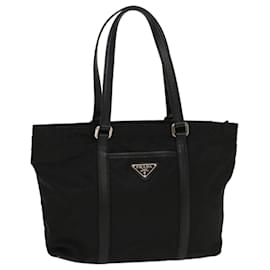 Prada-PRADA Tote Bag Nylon Leather Black Auth ar10238-Black