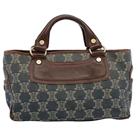 Céline-CELINE Paris Macadam Canvas Hand Bag Blue Auth bs8431-Blue