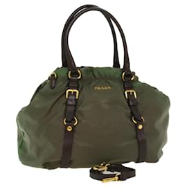 Prada-PRADA Shoulder Bag Nylon 2way Khaki Auth ac2209-Khaki