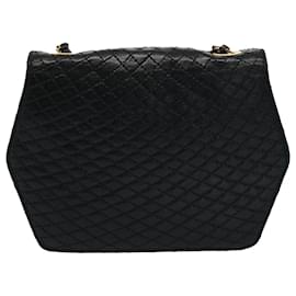 Bally-BALLY Quilted Chain Shoulder Bag Leather Black Auth ep1780-Black