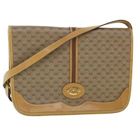 Gucci-GUCCI Micro GG Canvas Web Sherry Line Shoulder Bag Beige Auth th4016-Beige