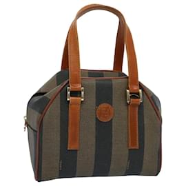 Fendi-FENDI Pecan Canvas Hand Bag Brown Black Auth 53341-Brown,Black
