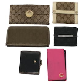 Gucci-GUCCI GG Canvas Wallet Leather Canvas 6Set Beige Black Red Auth bs8514-Black,Red,Beige