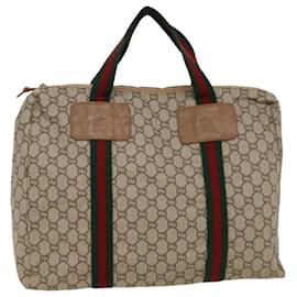 Gucci-GUCCI GG Plus Canvas Web Sherry Line Hand Bag Beige Red Green Auth th3991-Red,Beige,Green
