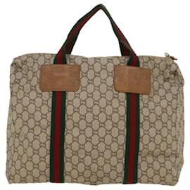 Gucci-GUCCI GG Plus Canvas Web Sherry Line Hand Bag Beige Red Green Auth th3991-Red,Beige,Green