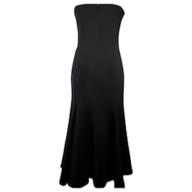 Valentino-Valentino  Strapless Fluted-hem Wool-blend Midi Dress In Black-Black