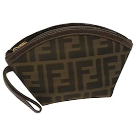 Fendi-FENDI Zucca Canvas Pouch Black Brown Auth ar10187-Brown,Black