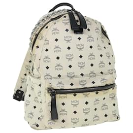 MCM-Mochila MCM Vicetos Logogram Piel PVC Blanco Auth am5010-Blanco