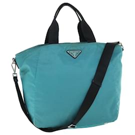 Prada-PRADA Tote Bag Nylon 2way Turquoise Blue Auth ar10233-Other