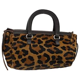 Prada-PRADA Leopard Hand Bag Harako leather Brown Auth 53748-Brown