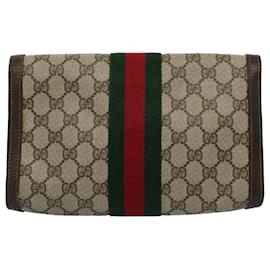 Gucci-GUCCI GG Toile Web Sherry Line Pochette Beige Rouge 41 014 3087 25 Auth yk8666-Rouge,Beige