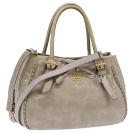 Prada-PRADA Hand Bag Leather 2way Gray Auth yk8681-Grey