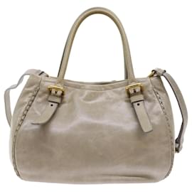 Prada-PRADA Hand Bag Leather 2way Gray Auth yk8681-Grey