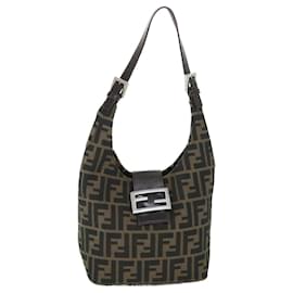 Fendi-FENDI Zucca Canvas Mamma Baguette Shoulder Bag Black Brown Auth bs8308-Brown,Black