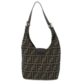 Fendi-FENDI Zucca Canvas Mamma Baguette Shoulder Bag Black Brown Auth bs8308-Brown,Black