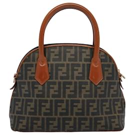 Fendi-Bolsa de mão de lona FENDI Zucca preta marrom autêntica 53345-Marrom,Preto