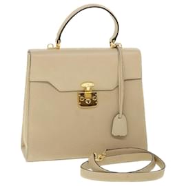 Gucci-GUCCI Lady Rock Hand Bag Leather 2way Beige 007 1274 0192 Auth hk840-Beige
