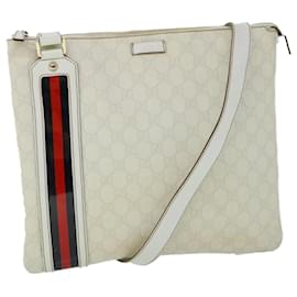 Gucci-GUCCI GG Canvas Sherry Line Shoulder Bag White Red Navy 152608 Auth yk8621-White,Red,Navy blue