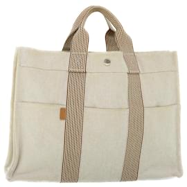 Hermès-HERMES Her Line MM Hand Bag Canvas Beige Auth bs8300-Beige