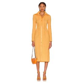 Acne neon orange satin seersucker button front dress Orange