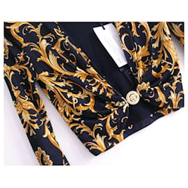 Versace-Versace long sleeve baroque print cropped top-Black,Yellow