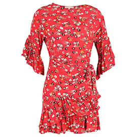 Maje-Maje Floral Wrap Dress in Red Cotton-Red