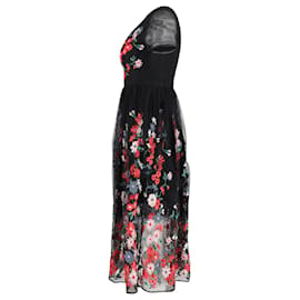 Maje-Maje Raphael Floral-Embroidered Midi Dress in Black Polyester-Other